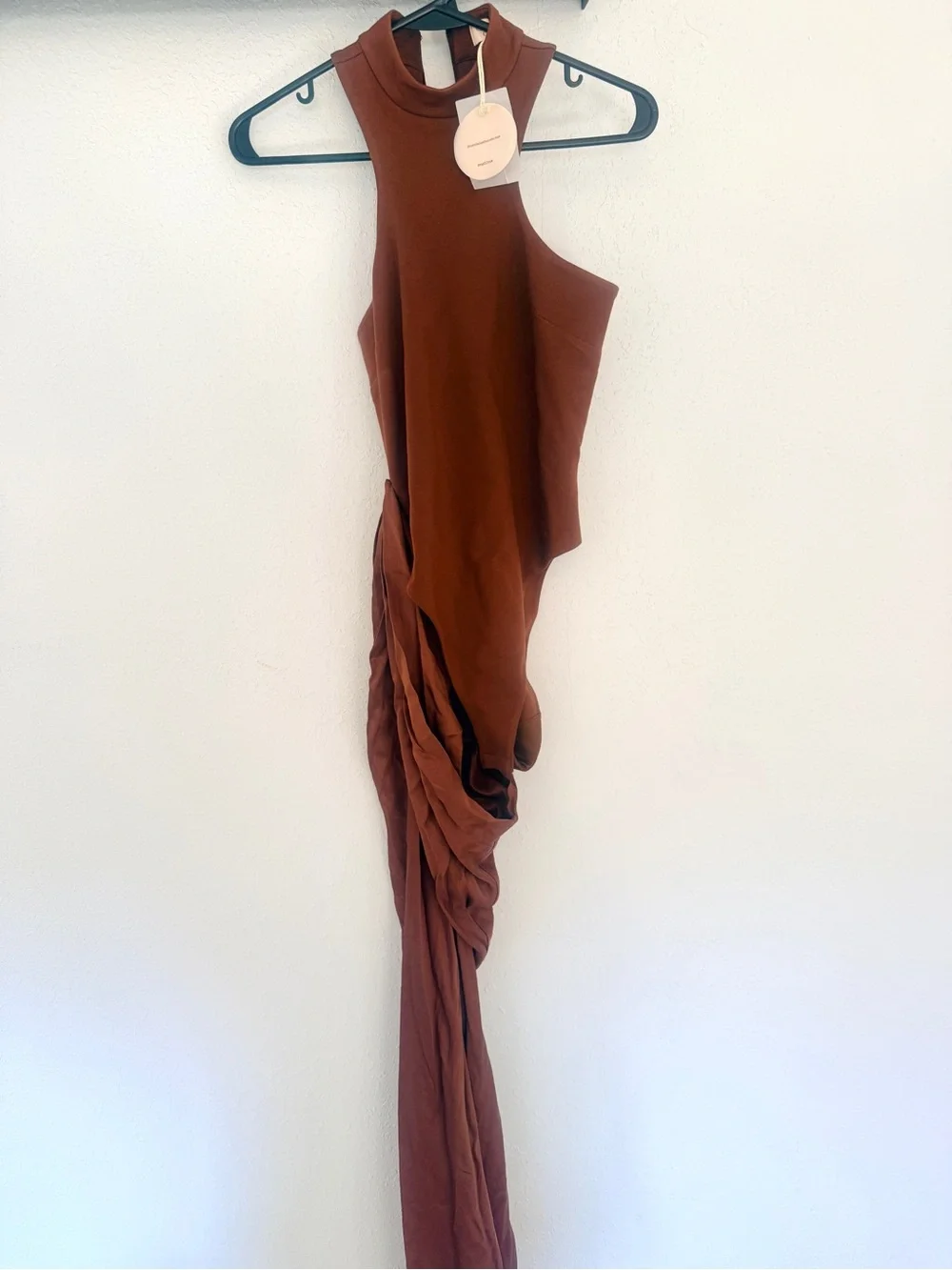 Camila Coelho One-Shoulder Brown Satin Evening Gown bodysuit dress - Picture 4 of 5